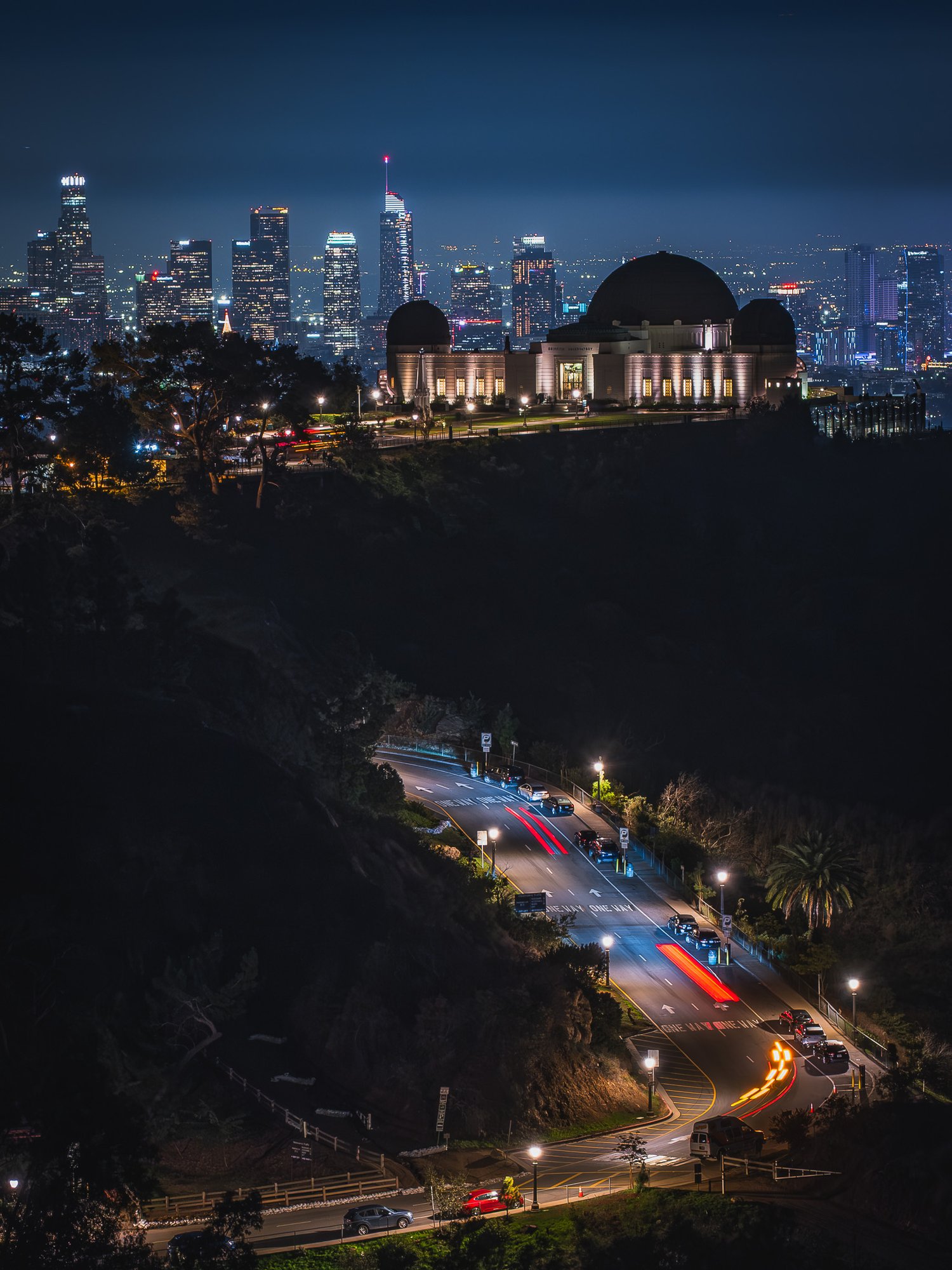 Griffith Park Observatory at night.